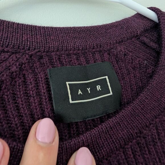 NWOT AYR Merino Wool Purple Ribbed Sweater Knit Slit Comfy Warm Size XS Luxury - Picture 4 of 6